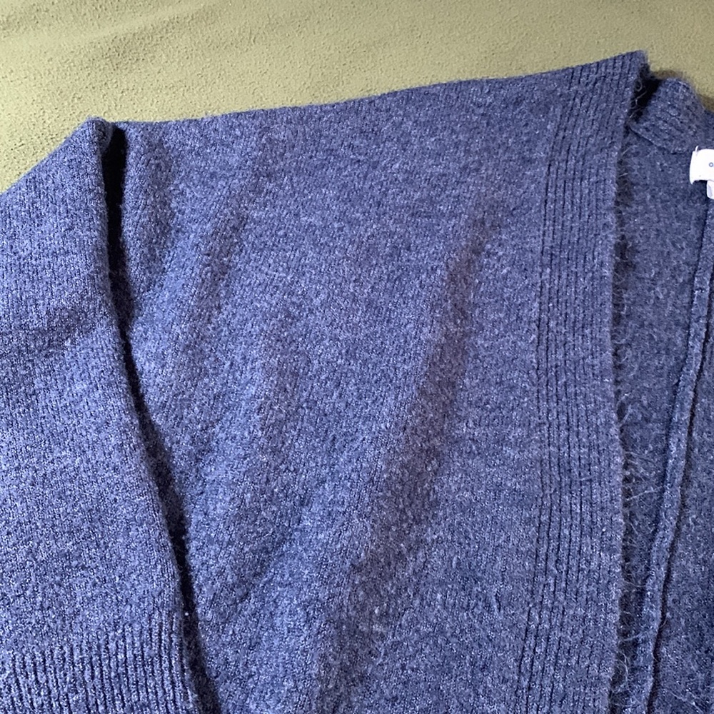 Old Navy blue fuzzy sweater. Drop shoulder. Open front. Size Large - Picture 3 of 8